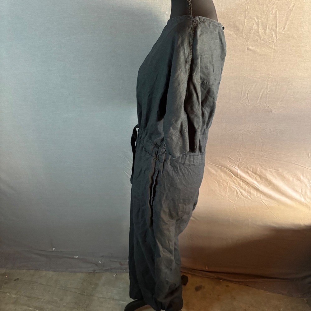 COS‎ Black 100% Linen Short Sleeve Drawstring Wide Leg Jumpsuit Womens Small - Picture 4 of 12